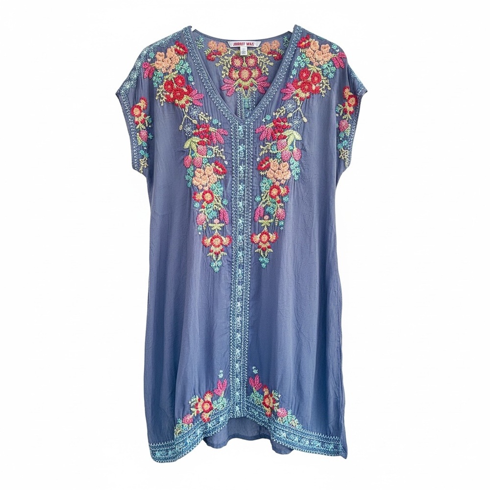 Johnny Was Floral Blue Embroidered Tunic Dress M - Picture 5 of 5